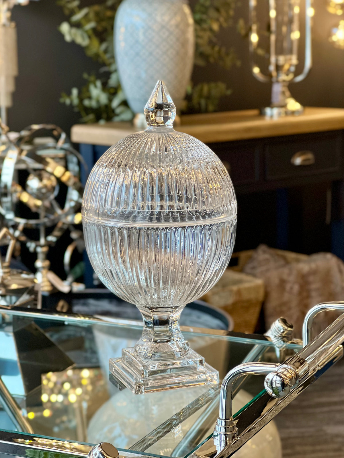 Large Clear Glass Ribbed Bonbon Jar – Azzoro Living